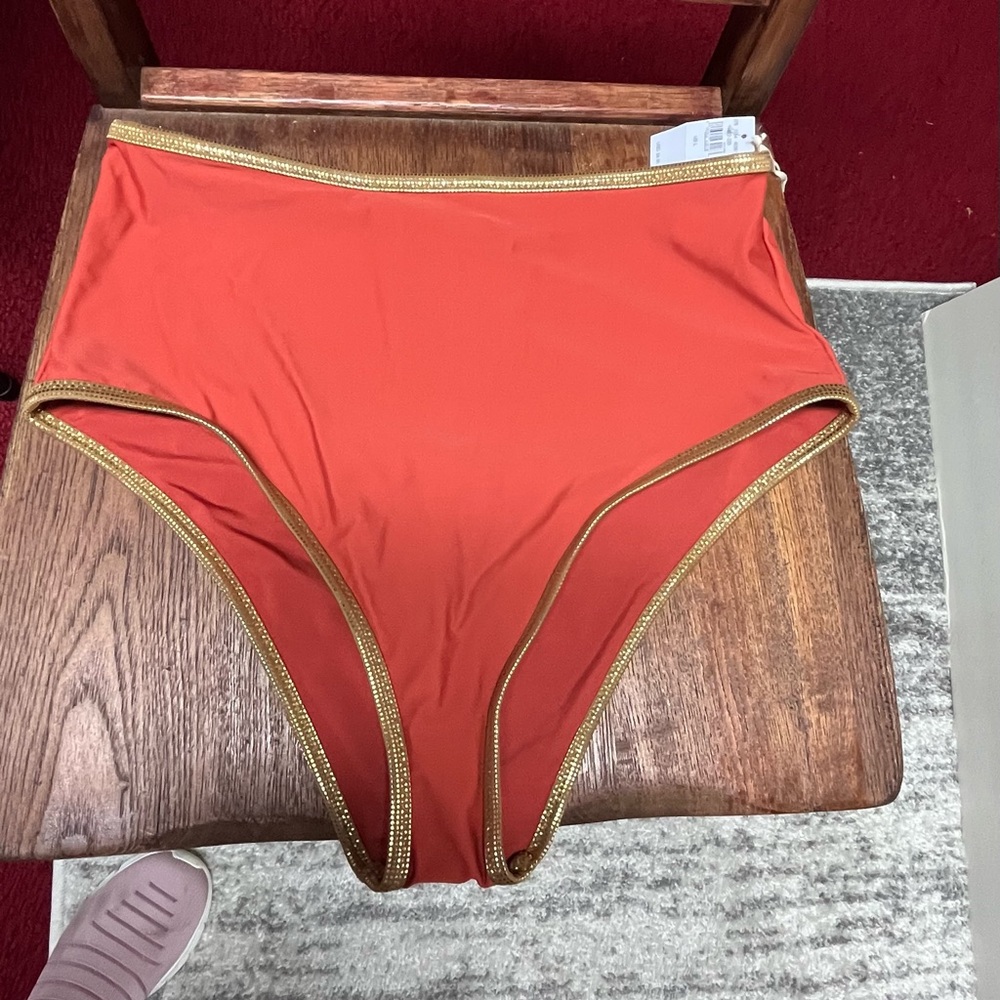 Aerie Vibrant Orange Bikini Bottom with Gold Accents